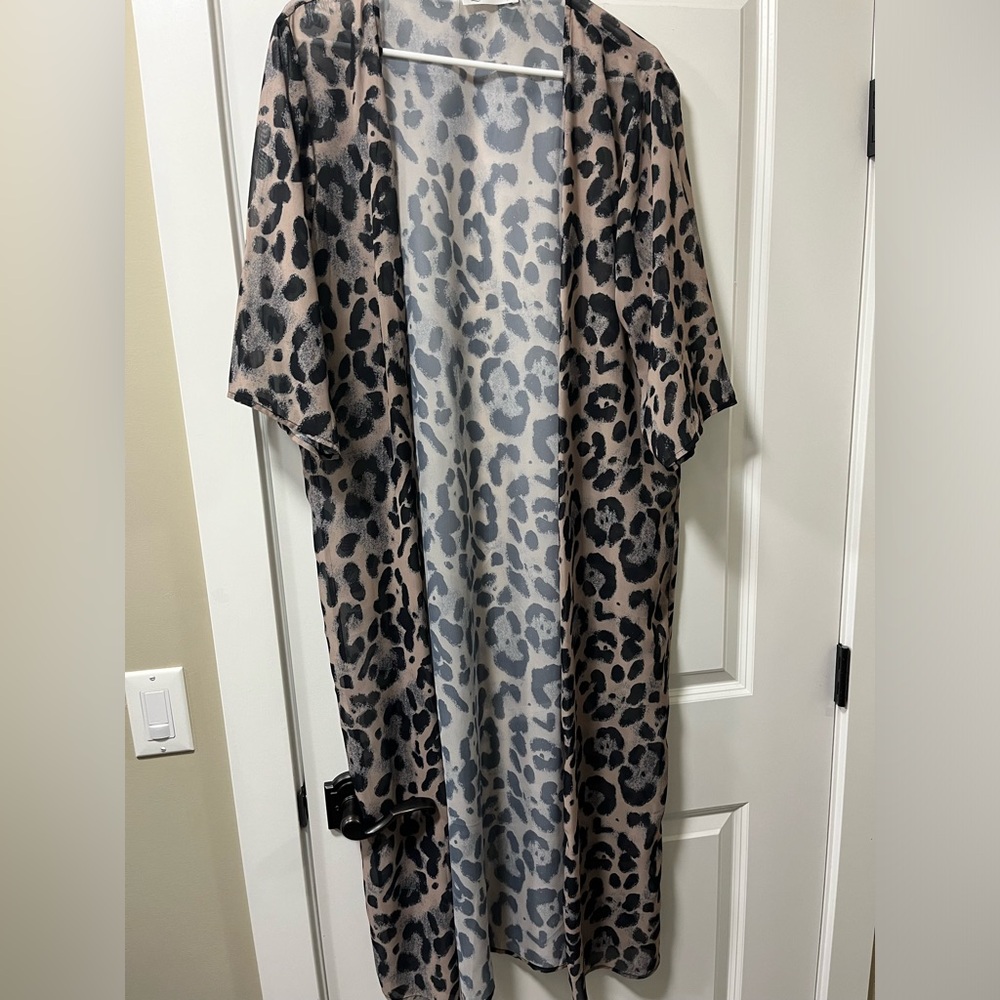 Leopard Print Swim Coverup/ light maxi shirt casual funky. Great with leggings